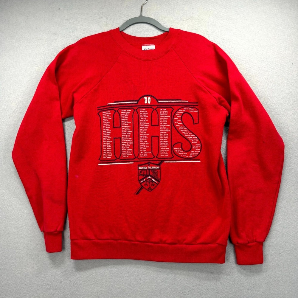 VTG Tee Jays Halls High School Sweatshirt Mens XL Red‎ Graphic Alumni 90s Preppy